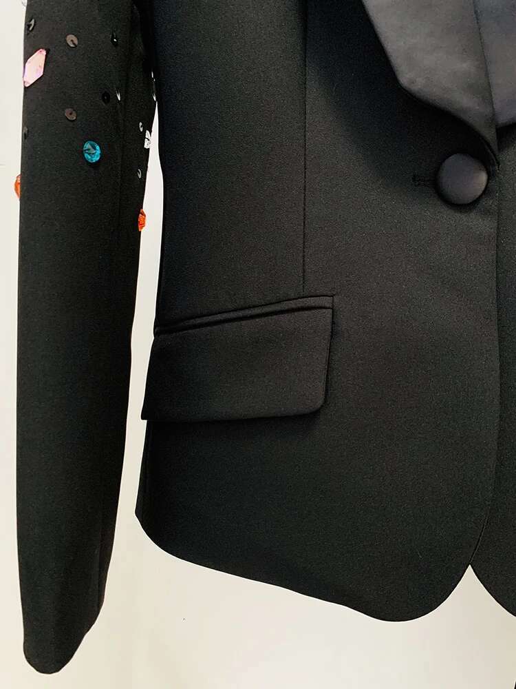 HIGH STREET Newest 2024 Designer Runway Fashion Suit Women's Slim Fitting Strass Dias Beaded Blazer Pants Set
