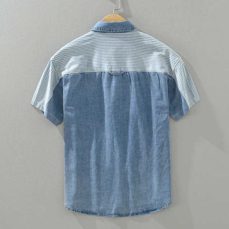 Denim Shirt Man Original Mens Shirts and Blouses Korean Clothes Beach Tiki Hawaiian Short Sleeve Clothing Tshirts 250226