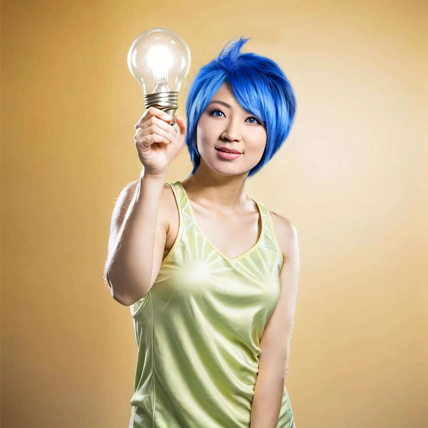 Short Synthetic Cosplay Blue Anime Wig Women Joy Outfit Bluewig For Halloween Party