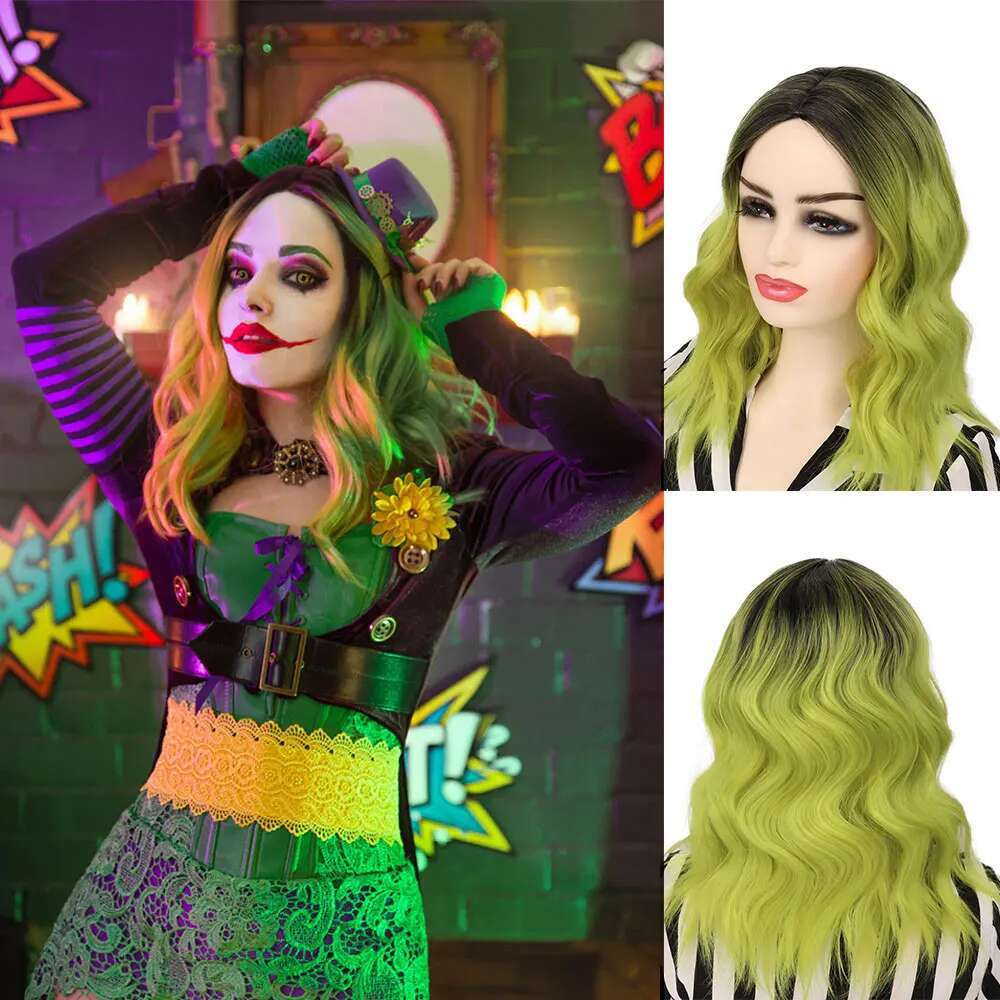 Green Bob For Women Synthetic Short Wavy Curly Ombre Wigs St.Patrick's Day Party Halloween Cosplay Wig