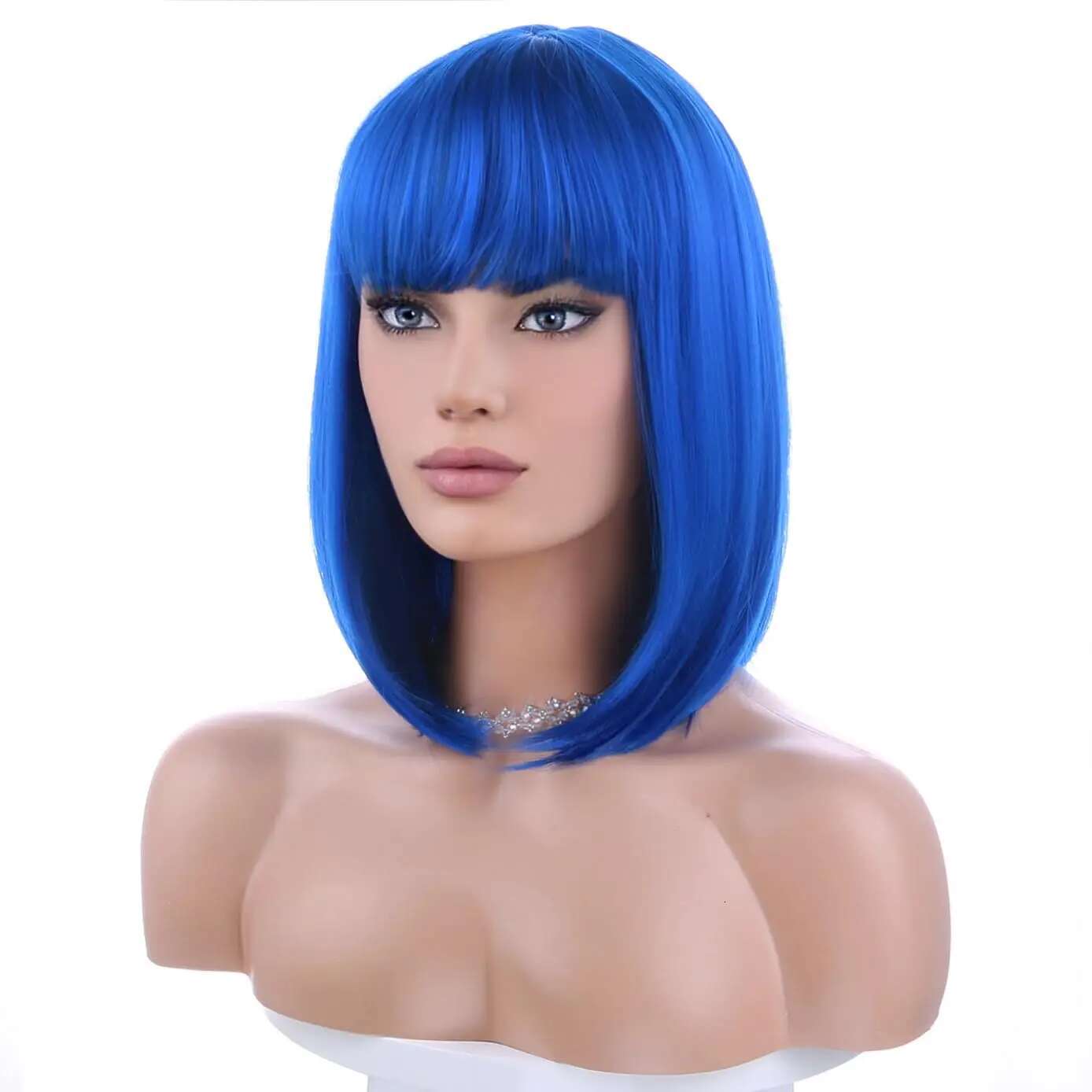 Synthetic Dark Blue Bob Cosplay Dragoy Hairpin + Necklace For Party Halloween Costume Women's Wig