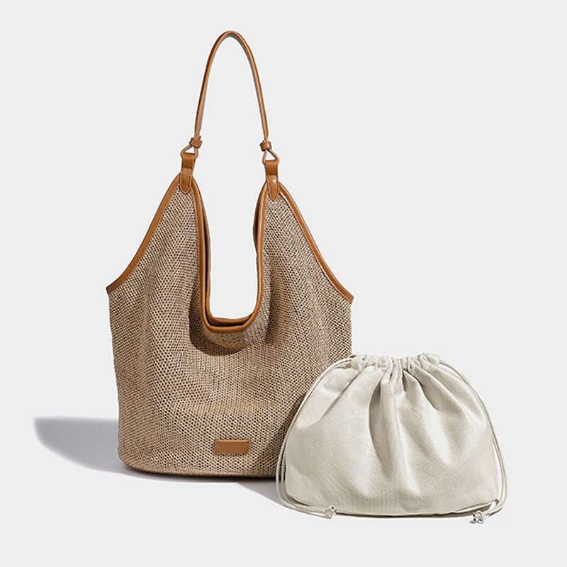 Large Capacity Bucket Beach Bags For Women Designer Handbags And Purses New In Casual Straw Weave Underarm Shoulder