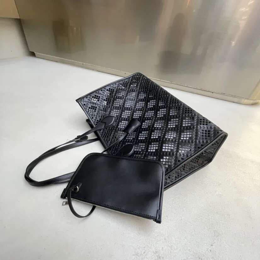 Large Capacity Tote Composite Bag For Women Designer Handbag Purse New In Vintage Hollow Out Black Underarm Shoulder