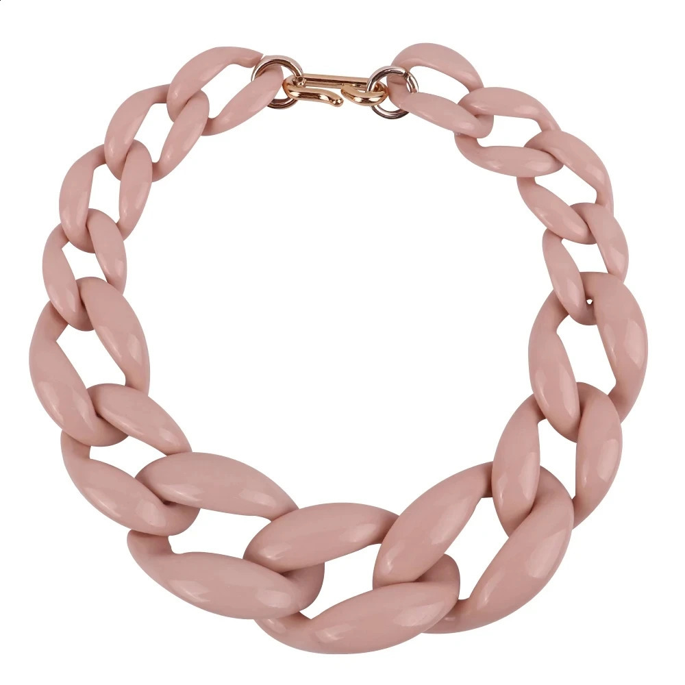 Trendy Big Acrylic Pink Choker Necklace For Women Vintage Resin Chunky Chain Collar Necklaces Pendants Jewelry Party Gifts 250228