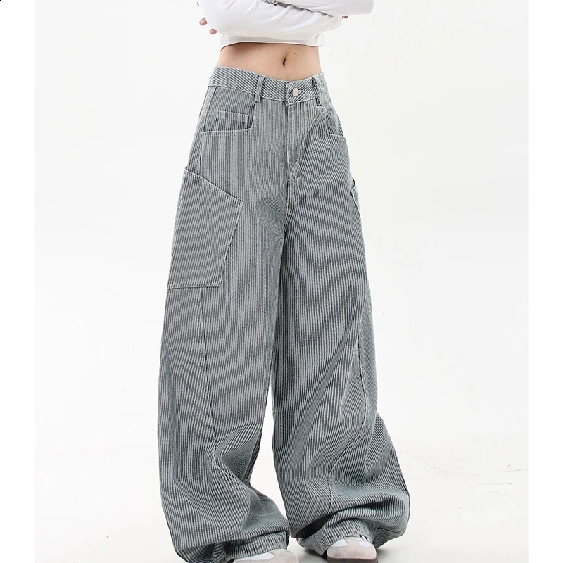American Vintage Stripe Denim Jeans Women Hip Hop Loose Lazy Dance Trousers Fashion Harajuku Y2K Streetwear Cargo Wide Leg Pants 250225
