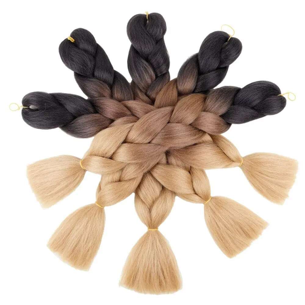 Ombre Brown Synthetic 1Pcs 24 Inch 3 Tone Blonde Crochet Braiding Hair Extensions