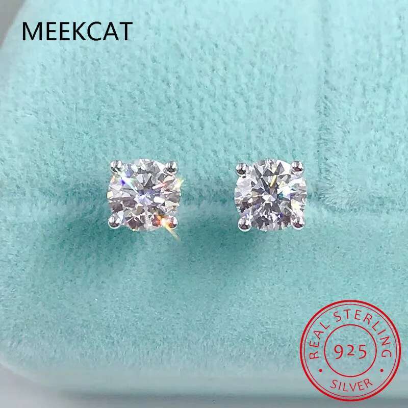 100% Sterg Sier Real 2 Carat 8mm Moissanite Four Claws Stud Earrings For Women Sparkg Wedding Fine Jewelry