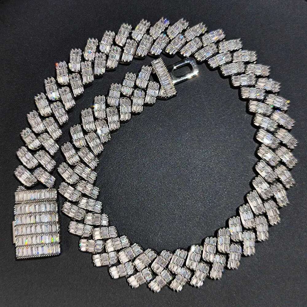 18/19MM Thick Mix Baguette Iced Out Cuban k Rapper Hip Hop Jewelry CZ Dia Chain Necklace For Men