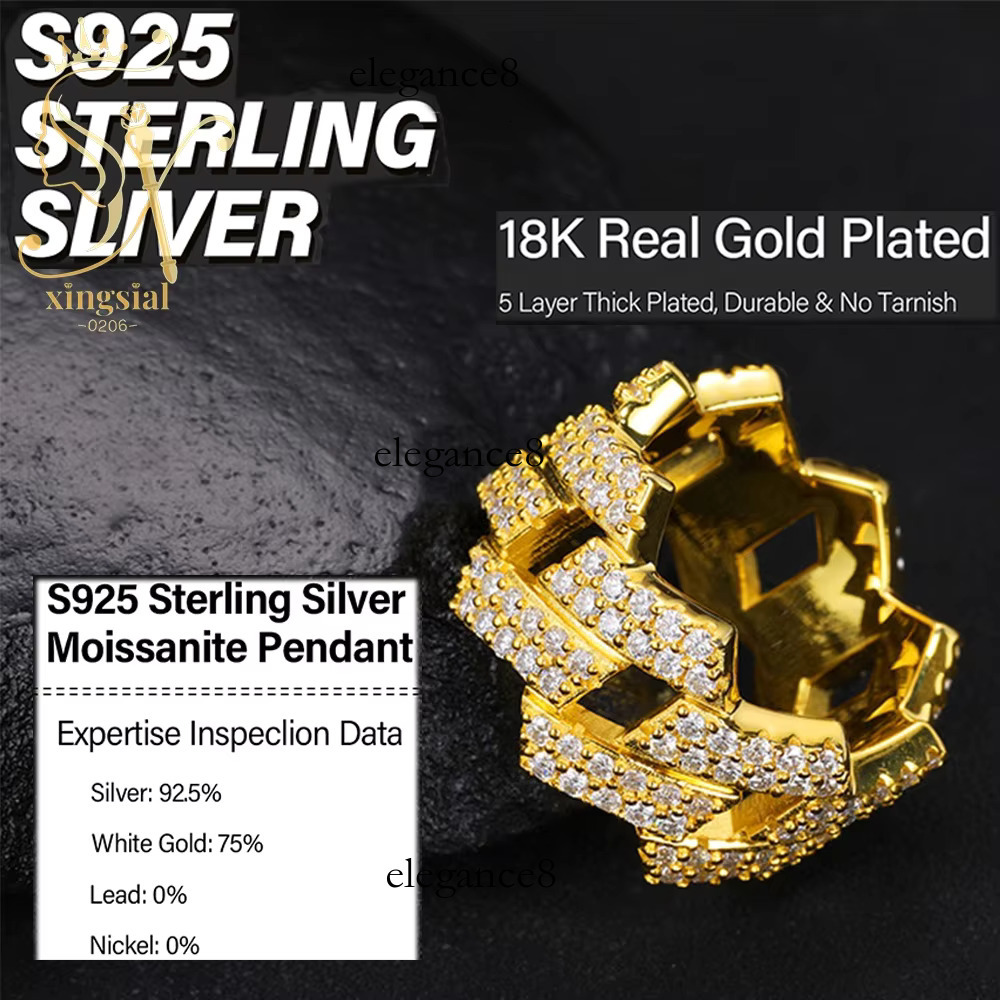 Sial Hip Hop Party Gift Pass Tester Sier Iced Micro paved Men's VVS Silica Ring