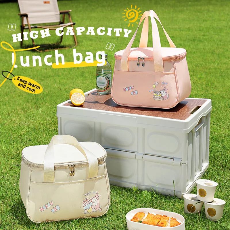 Women Insulated Lunch Bag Reusable Lunch Tote Bag Cute Cartoon Portable Lunch Box Refrigerated Bag Suitable for Travel and Picni 250228
