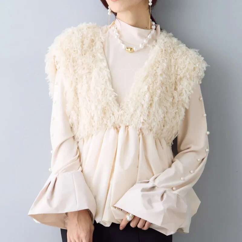 V-Neck Pullover Embroidered Flares Flare Sleeve Tank Top Tassel Patchwork Solid Color Women Vest 2025 Spring Tide 16O4321