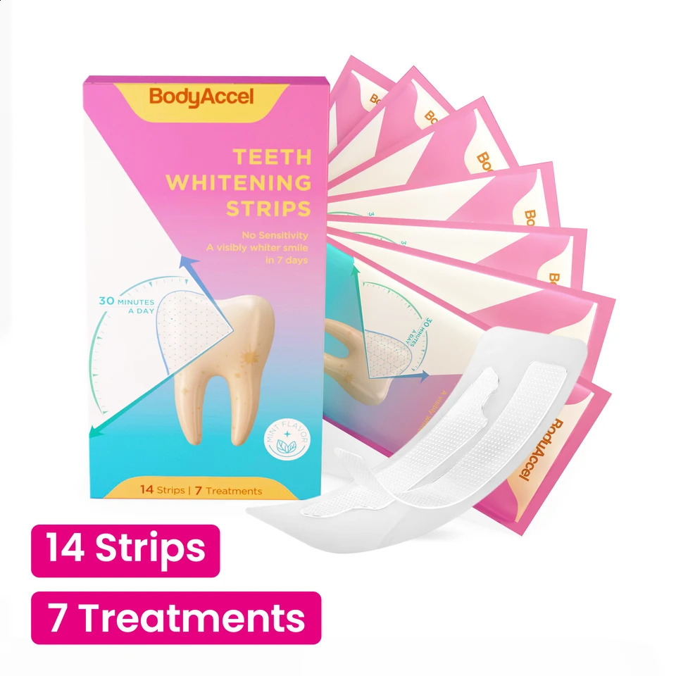 BODYACCEL Teeth Whitening Strips 14-Day Visible Whitening Gentle Non-Sensitive Stain Removal Color 250227