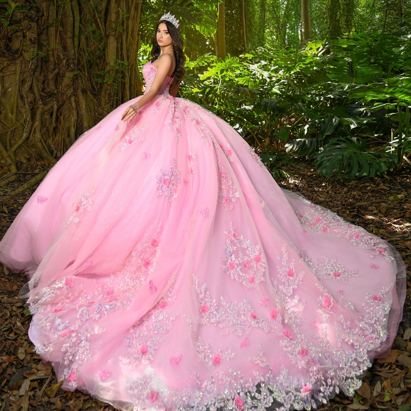 Pink Shiny Quinceanera Dresses Ball Gown Off Shoulder Applique Lace Beads Tull Corset Sweet 16 Dress Vestidos 15 De Anos