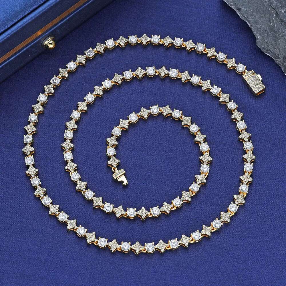 Sier/ Gold Plated Star Round Zircon Tennis Chain Necklace New Design Hip Hop Couple Fine Jewelry Femme for Valentine