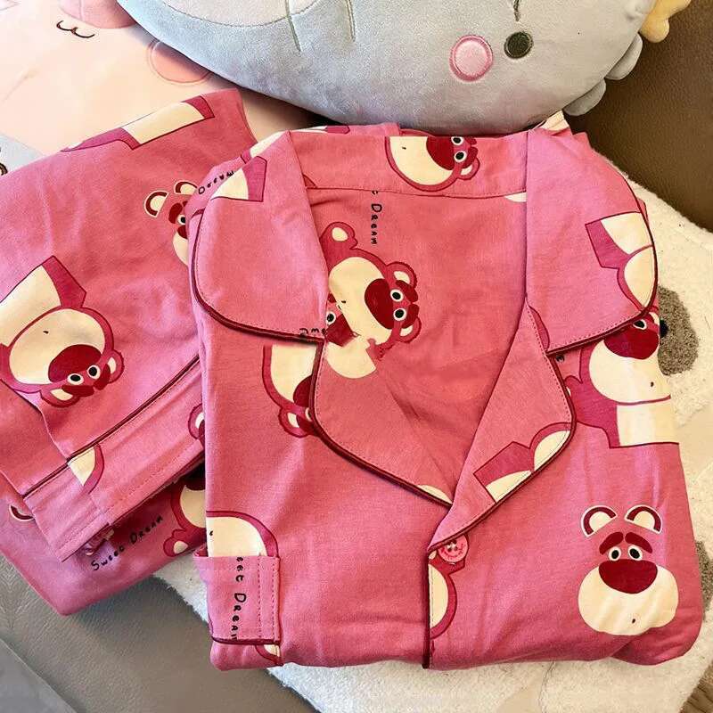 2025 New Cartoon Strawberry Bear Home Clothing Designer Women's Long Sleeve Pants Pajamas Pama Set4