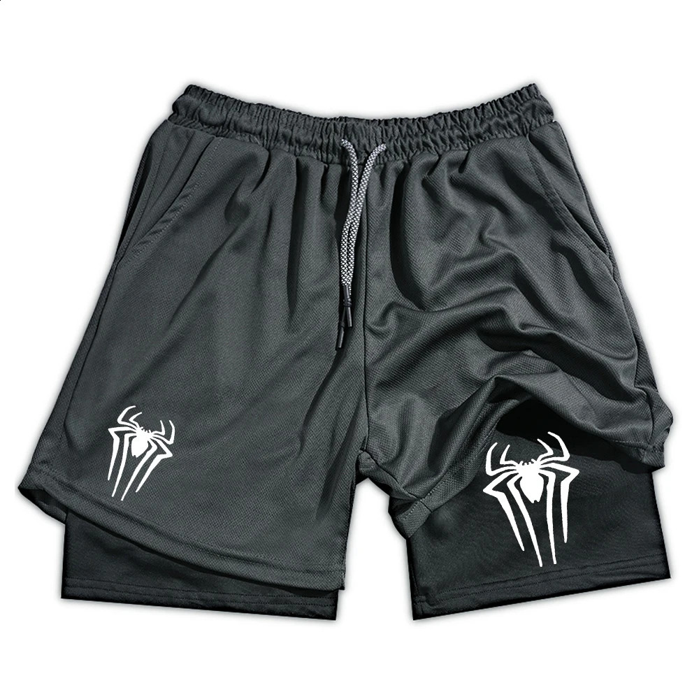 Y2K Performance Shorts Men Spider Printed GYM Casual Sports Compression Shorts Workout Running Mesh 2 In 1 Sport Short Pants 250224