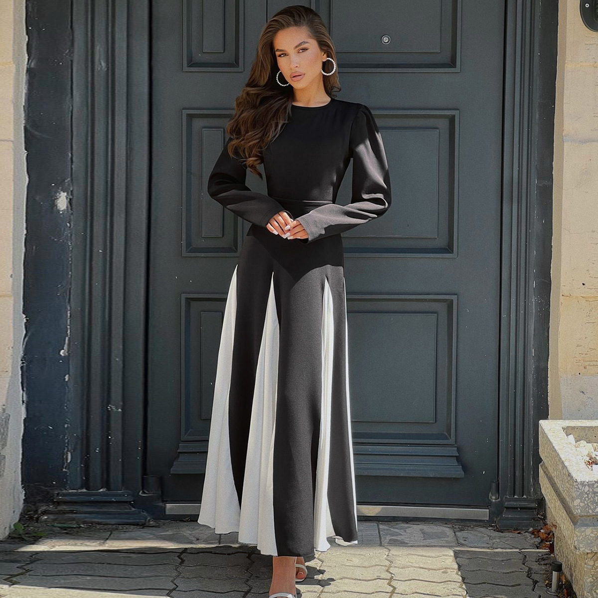 Women's Clothing New4 Autumn Winter New Fashionable And Socialite Style, Contrasting Colors, Mid Waist Lace Up Long Skirt
