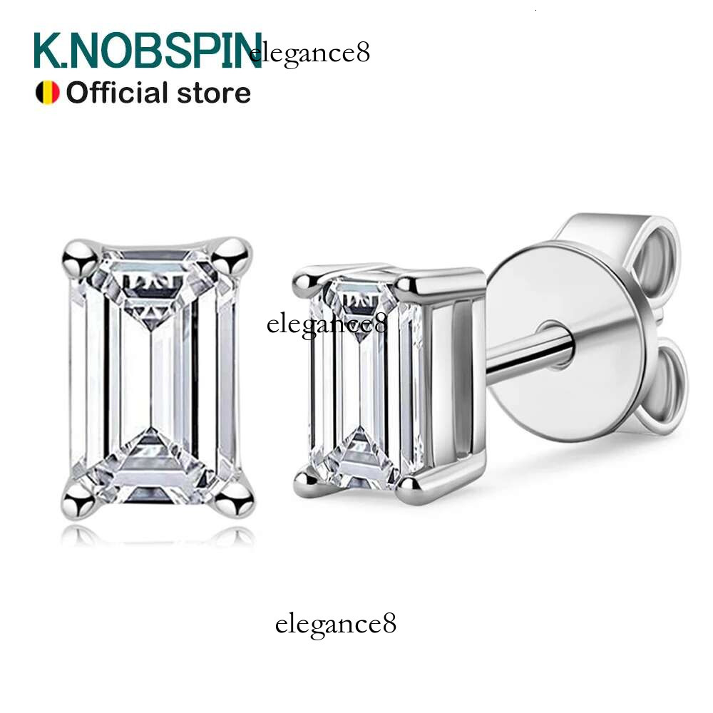 KNOBSPIN D VVS1 Emerald Cut Moissanite Earring s Sterg Sliver Plated with White Gold Earrings for Women Fine Jewelry