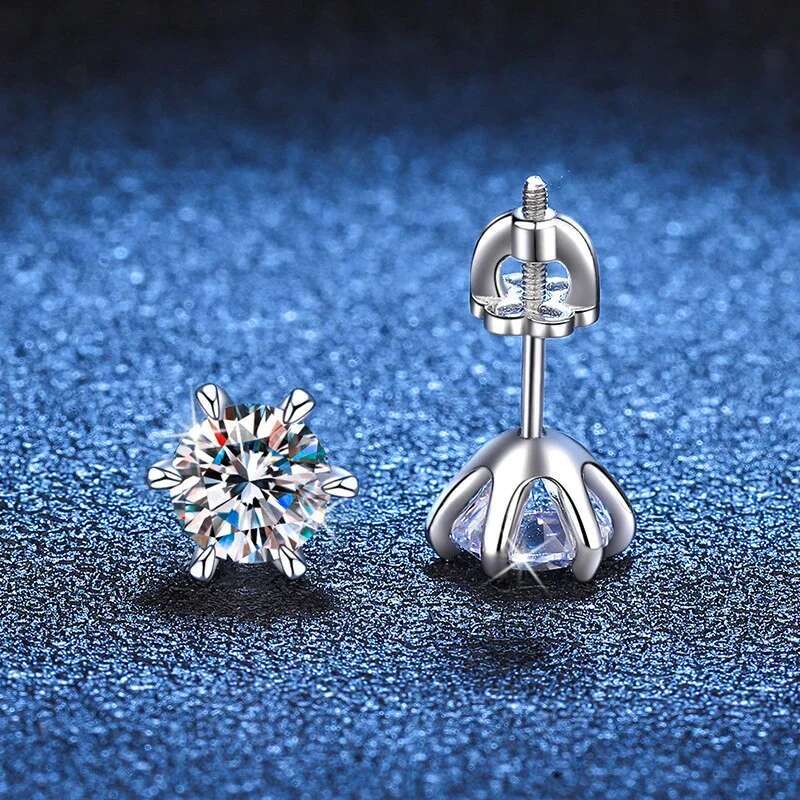 NeeTim 1ct 2ct Moissanite Screw for Women Sterg Sier with Gold Plated Dia Wedding Party Girl Stud Earrings