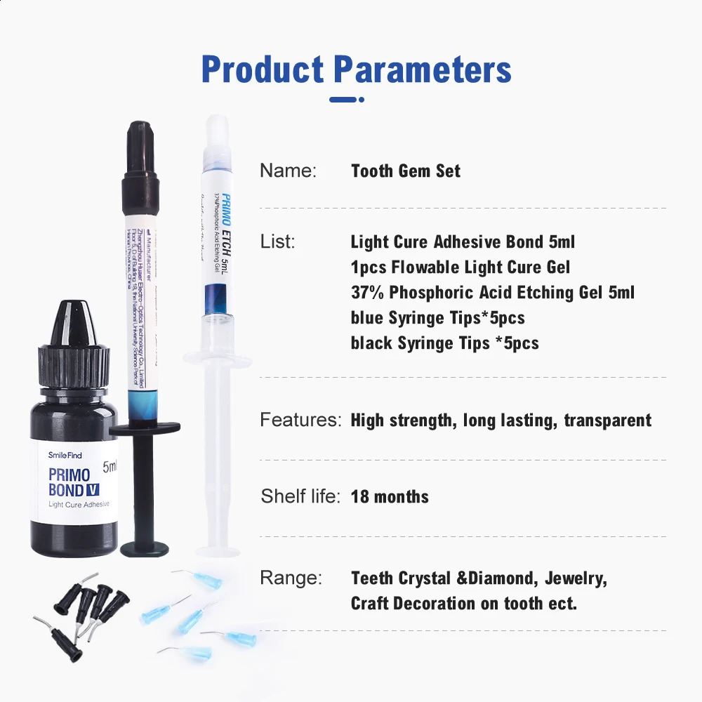 Tooth Gem Set Glue Kit with UV Curing Light Dental Orthodontic Adhesive Jewelry Diamond Crystals Ornament Direct Bonding System 250226