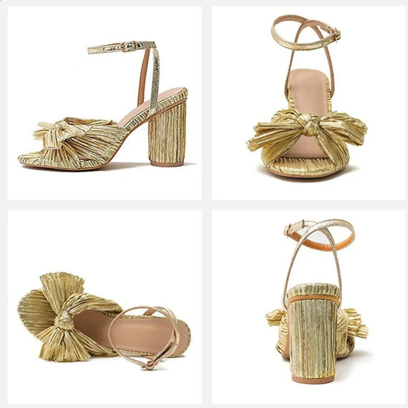 Fashion Women Sandals with Thick Bow Fairy Silk Sandals Retro Fairy Shoes Lady Zapatos Super-high Heel 250228