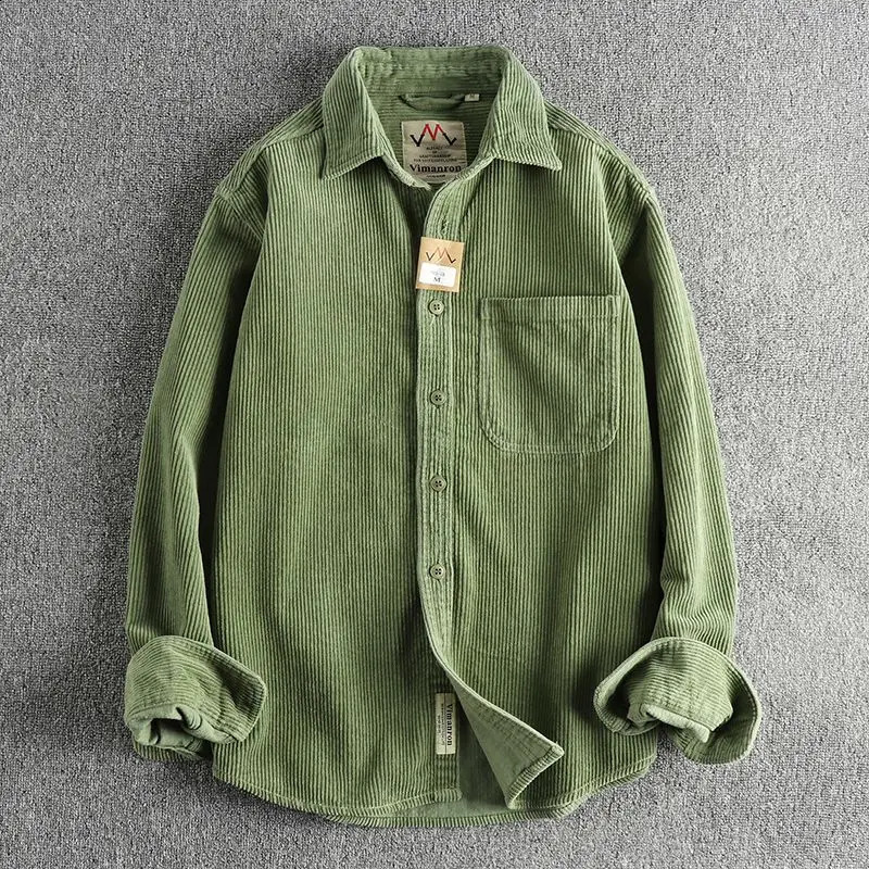 Spring and Autumn Mens Button Simple Casual American Loose Retro Pocket Collar Jacket Mens Autumn 250225