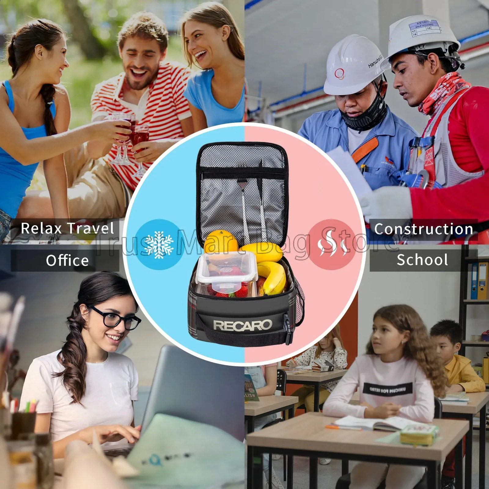 Custom Insulated Lunch Bag Recaros Reusable Leakproof Portable Oxford Thermal Cooler Lunch Bento Box for Outdoor Work Travel 250228