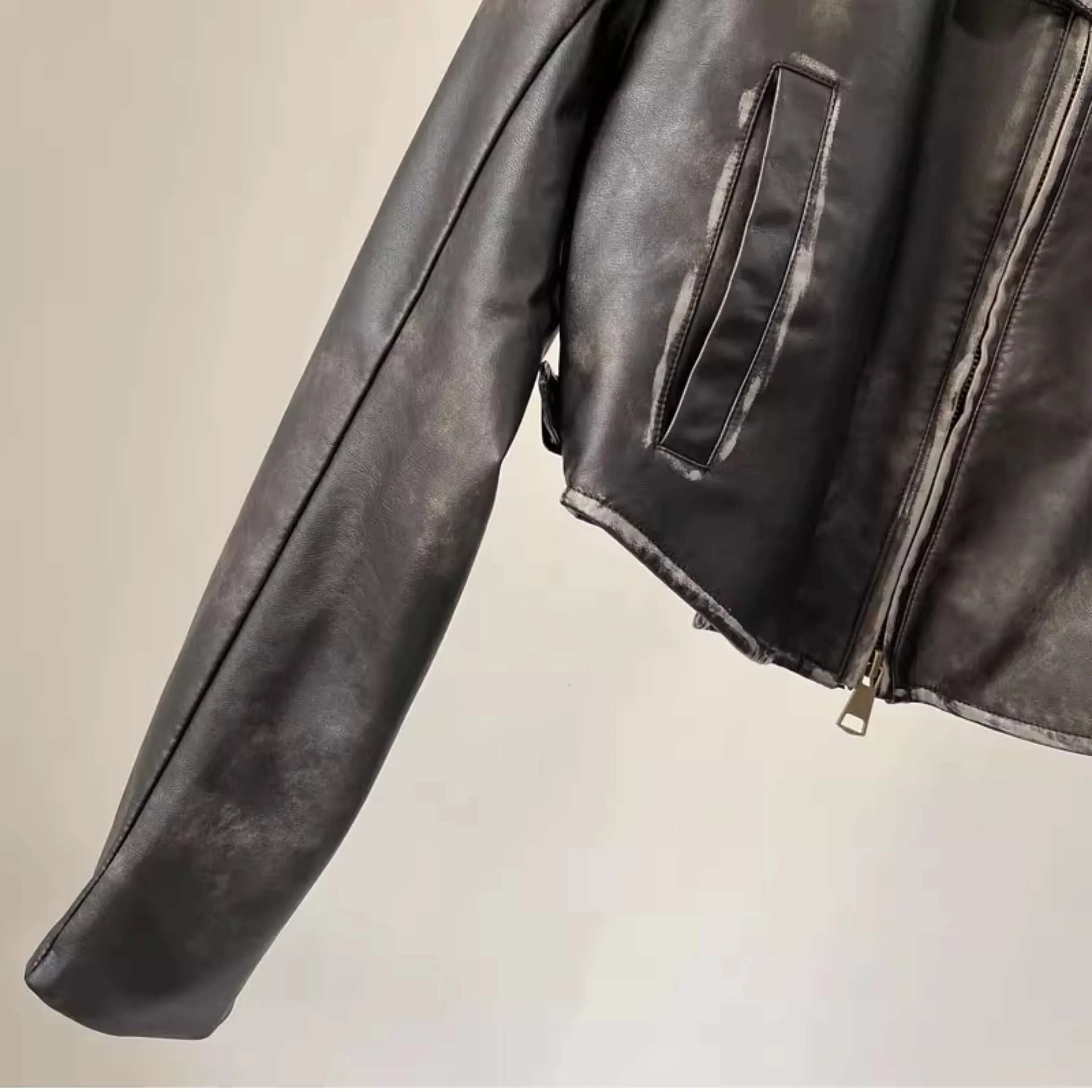 Vintage Black Brown PU Faux Leather Cropped Biker Moto Jacket Women Zipper Coat Outwear Stylish Top Kpop Outdoor