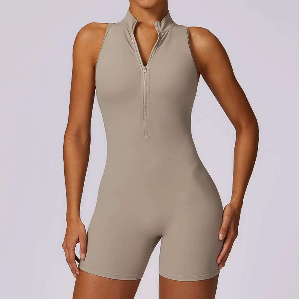 Sexy Hollow Backless Scrunch Butt Sport Jumpsuit Short Woman One Piece Gym Outfit Sleeveless Zipper Fiess Overalls Yoga Romper