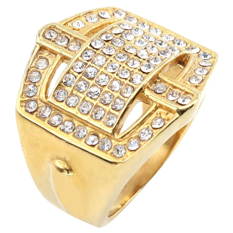 Selg fashion manufacturer gold-plated pyroxene men's zircon stainless steel rings