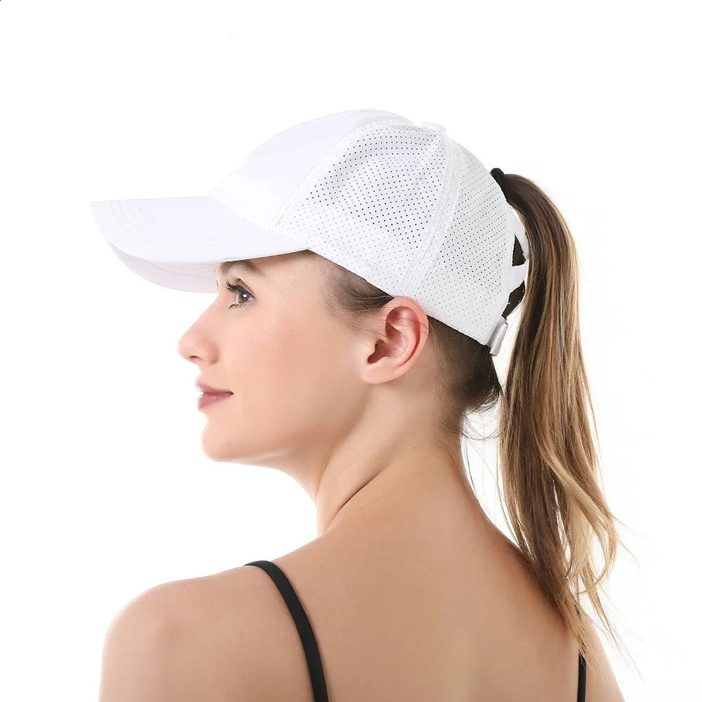 Summer Solid Color Baseball Cap Womens Athleisure Cross tail Hat Mesh QuickDrying Visor 250228