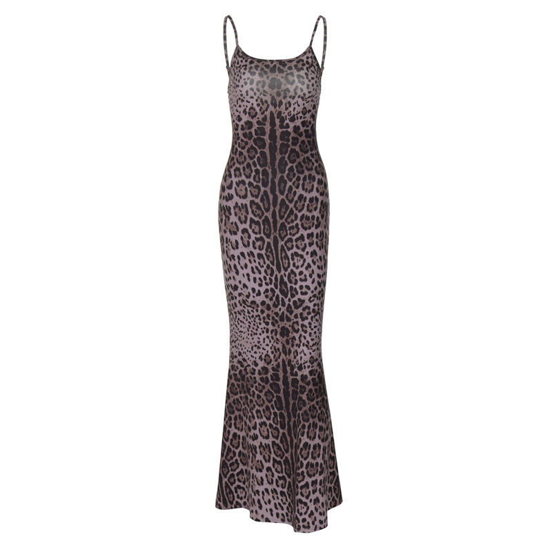 French Women's Clothing New4 Summer New Product Fashion Print U-Neck Backless Slim Fit Suspender Dress For Women