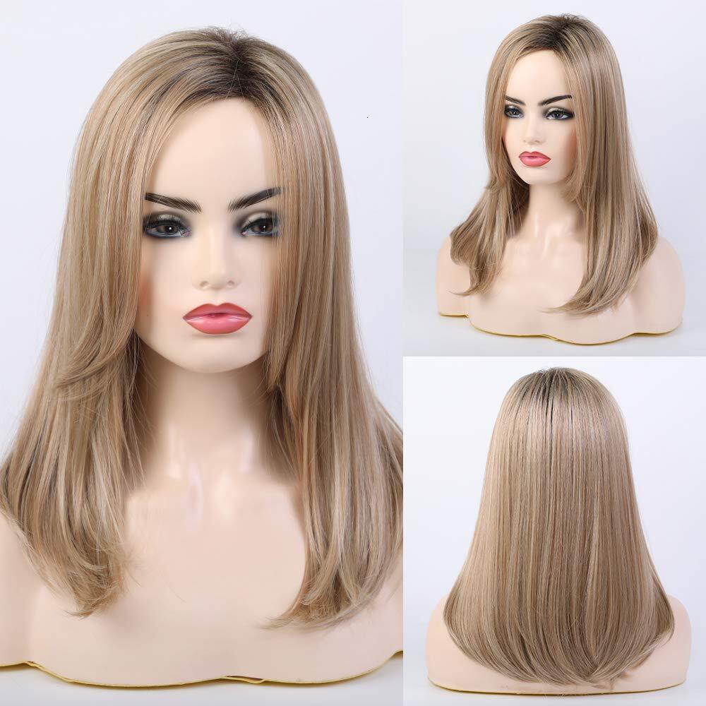 BLONDE UNICORN Women's Golden Shoulder Straight Wig, Fiber&Remy Real Hair Mixed Natural Daily Use 45.72 cm