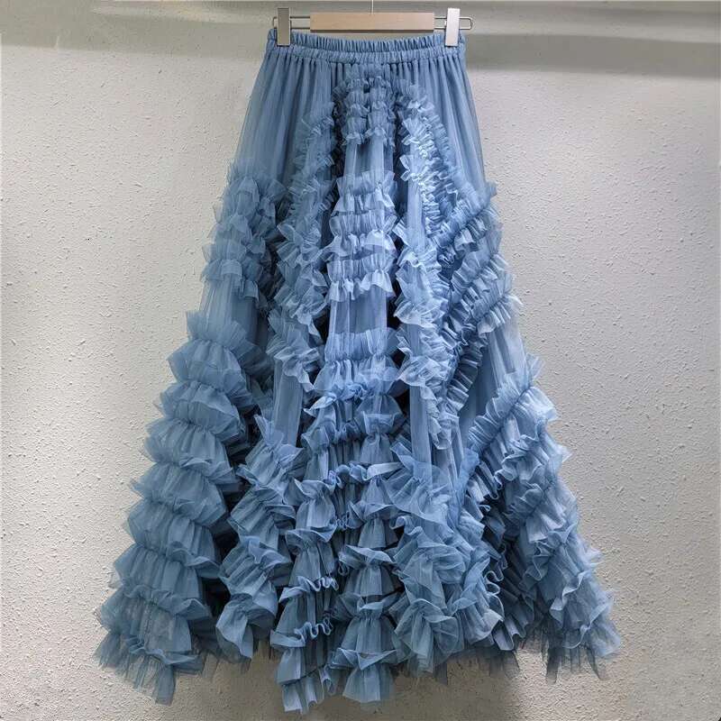 Mesh Spliced Loose Casual Sweet Style Skirts Irregular Hem Solid Color All-Match Women Skirt 2025 Spring New Tide 16O4126