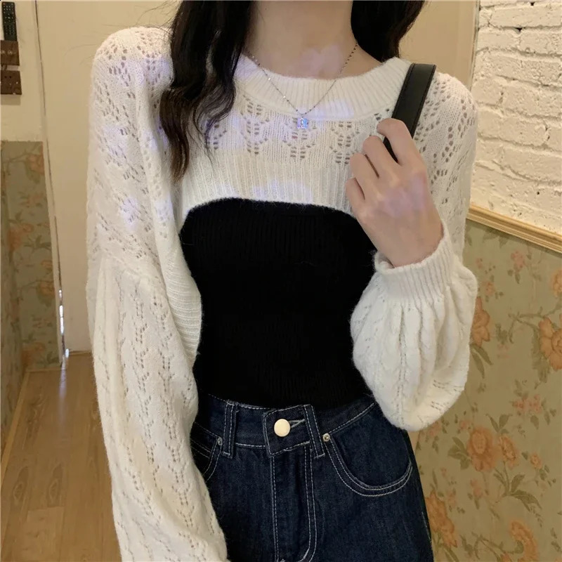 Cutting sweaters for women shrugging shoulders spring fashion hollow Bolero elegant Harajuku cool girls street Knitwear strapless clothing 250225