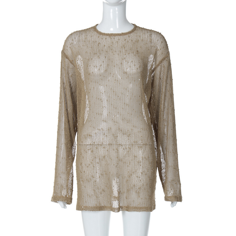 Hot Selling Women's Clothing New4 Summer New Product Fashionable And Sexy See Through Woolen Loose Round Neck T-Shirt Top