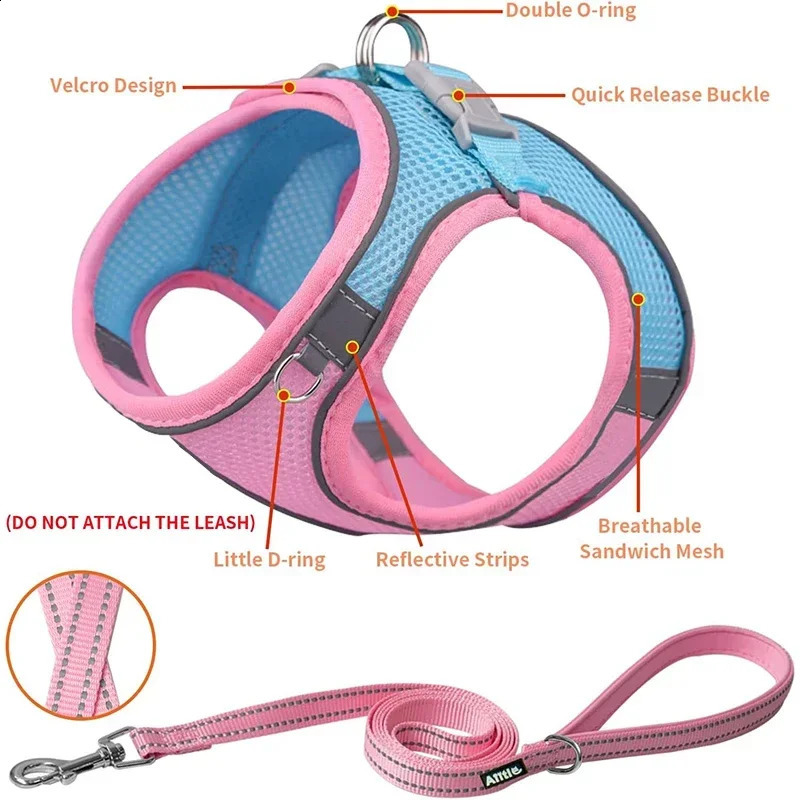Dog Harness Vest Chest Cat Collars Rope Adjustable Breathable Mesh Dog Harness Clothes Outdoor Walking Small Medium Pet Supplies 250224