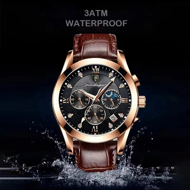 820 Watch Casual Chronograph Men's Watches Stainless Steel Band Business Wristwatch Quartz Clock With Luminous Pointers