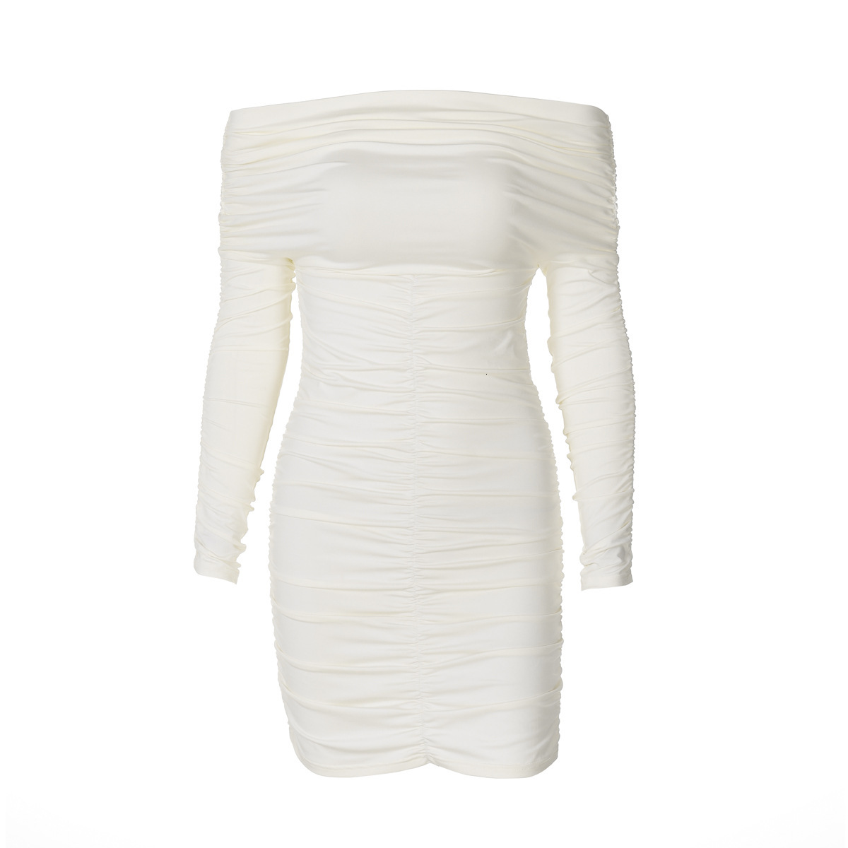 Hot Selling Women's New4 New Fashionable And Sexy One Shoulder Pleated Solid Color Hip Hugging Dress