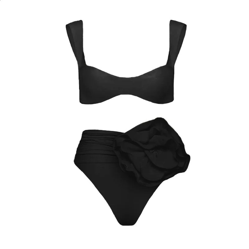 Two piece womens floral lace Up 2025 push up pad bra yellow high waisted bikini set swimsuit beach wear 250227