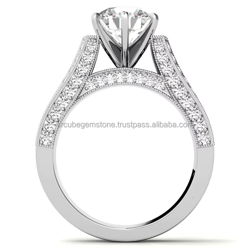 Unique Moissanite Cathedral Engagement Ring with Milgrain Accents for Women Igi Certified Dia Fancy New Pattern
