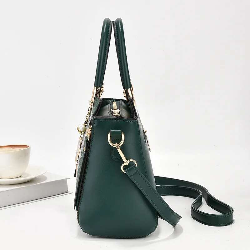 Elegant Buckle Heart Chain Decor Handbag, Women's Solid Color Crossbody Bag, Braided Details Flap Purse For Work designer handbags women