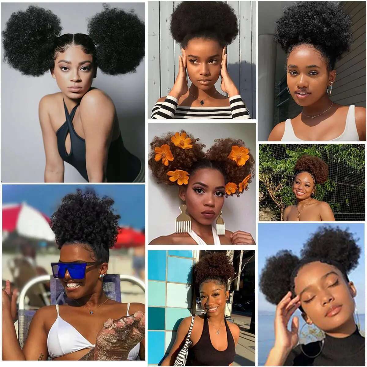 Afro Puff Ponytail Black Women Synthetic Buns 2Pcs/Pack For Girls Kids Children Babies