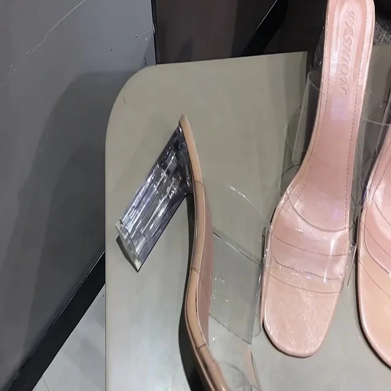 Summer womens pumps sandals PVC jelly slippers open heels high heels transparent Perspex slippers heels transparent sandals 250218