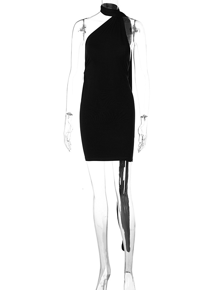 Women's New4 Summer New Product Fashionable And Sexy Backless Pleated Single Shoulder Solid Color Dress For Women