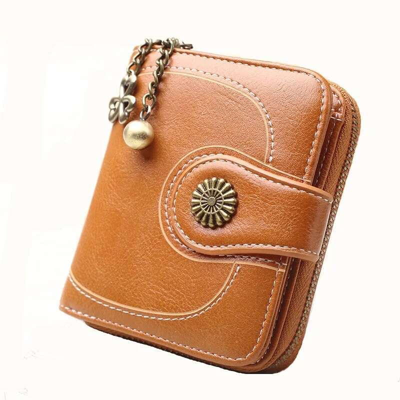 Women's Retro Wallet Oil Leather Wallet Women's Zipper Coin Wallet Credit Card Clip Wallet