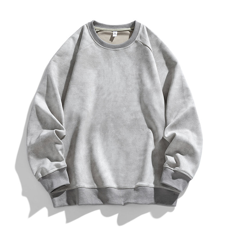 MM03014 Suede raglan sweatshirt men's round neck spring new loose solid color bottoming