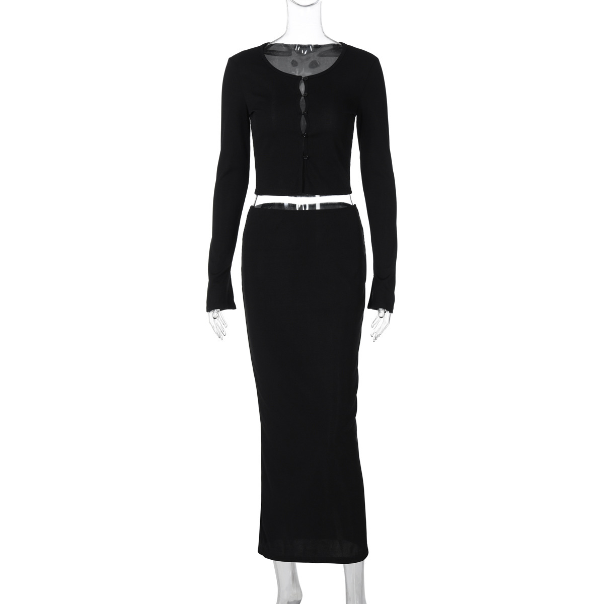 Women's Clothing New4 Autumn And Winter New Fashion Cardigan Button Exposed Navel Top Slim Fit Skirt Set