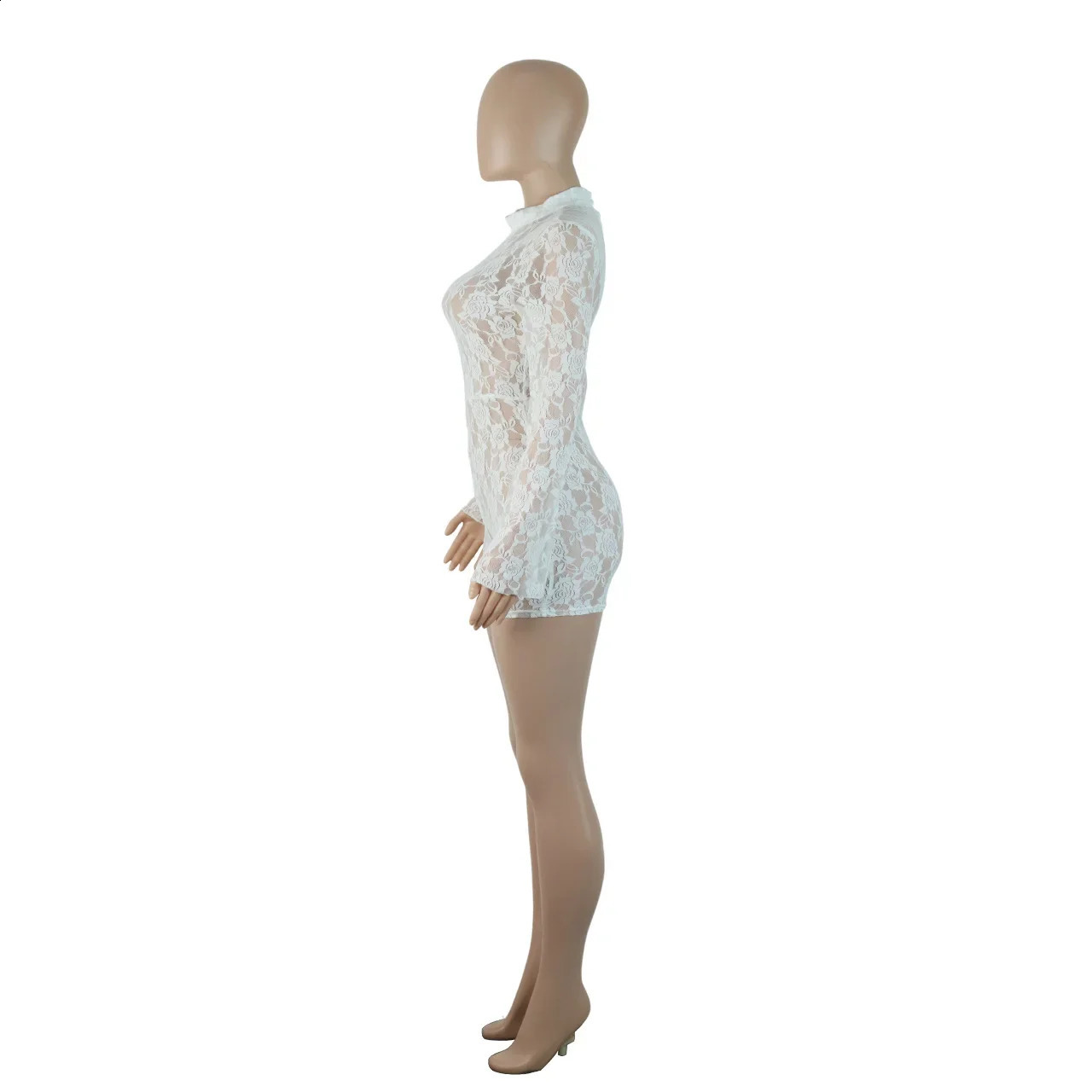 Sexy See Through Floral Lace Falre Sleeve Jumpsuits and Rompers Transparent Full Sleeve Overall for Women 250226