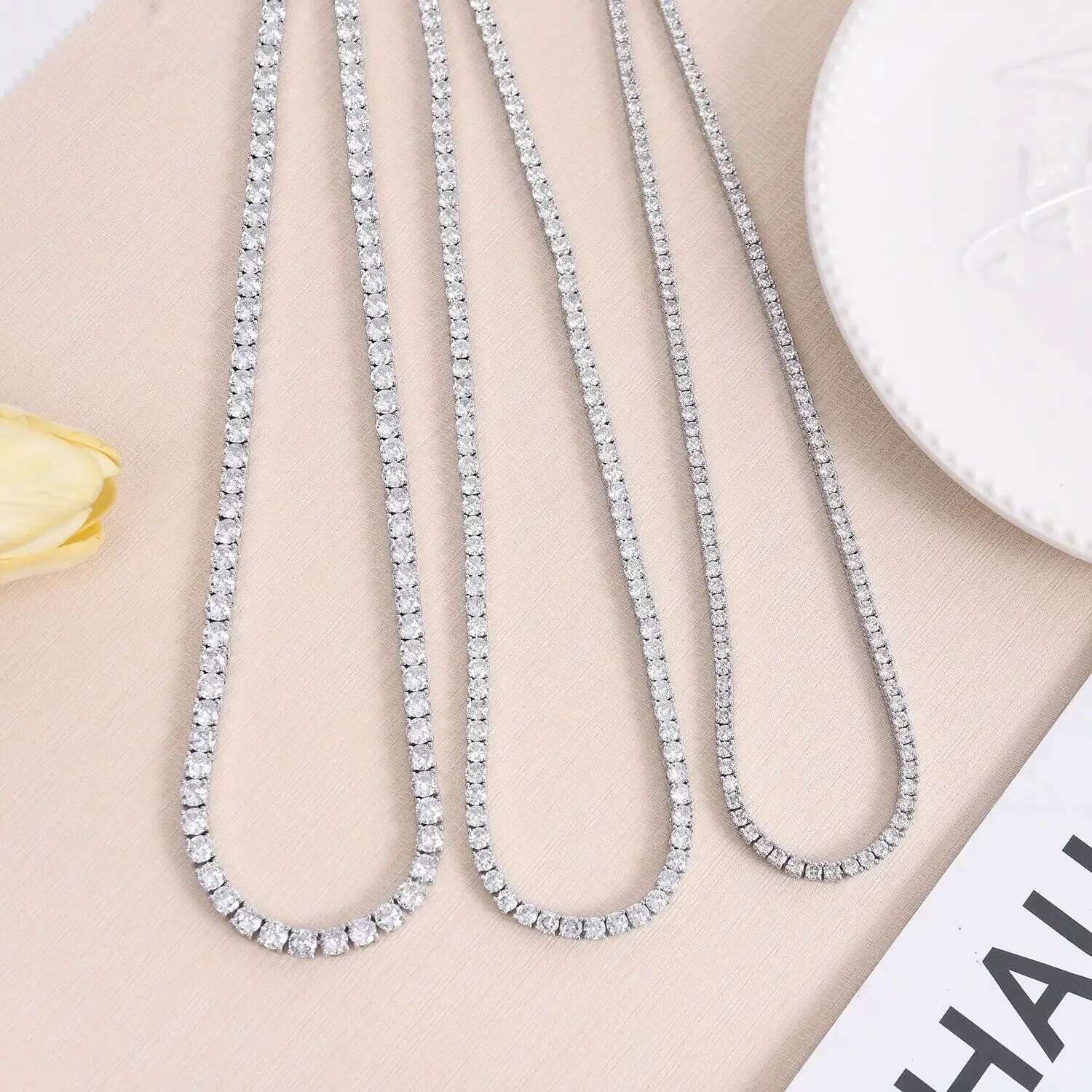 Sterg Sier Zircon Chain Necklace Women Fashion Simple Engagement Wedding Charm Jewelry 4mm 45cm